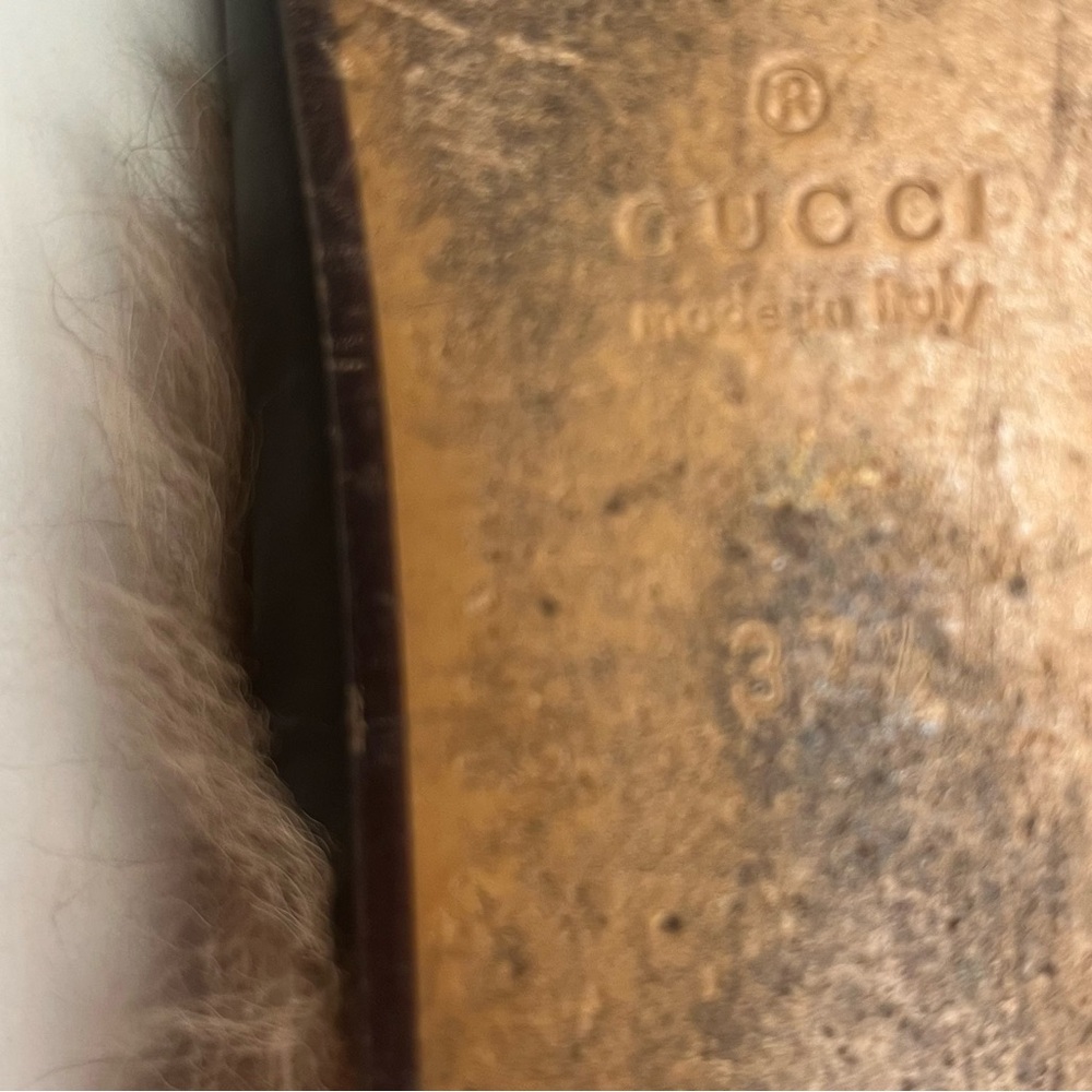 Gucci Princeton Fur Lined Horsebit Loafers- Black Leather Slides - Picture 6 of 9